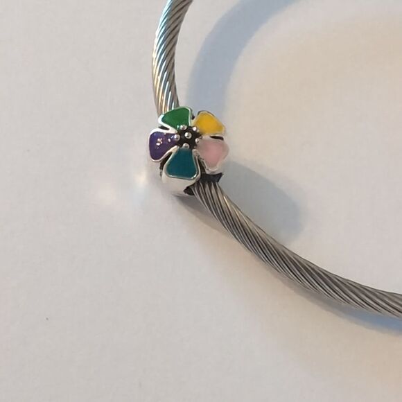 Silver Colorful Flower‎ Charm for Pandora Style Bracelet - Picture 2 of 4